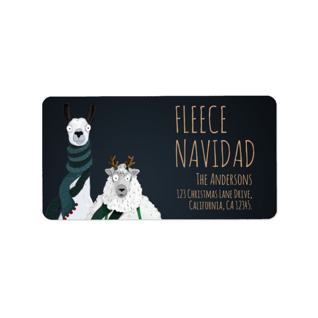 Fleece Navidad Chic Funny Quirky Llama & Sheep Pun Label (Front)