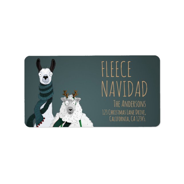 Fleece Navidad Chic Funny Quirky Llama & Sheep Pun Label (Front)