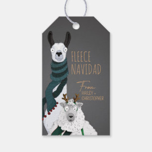 Fleece Navidad Chic Funny Sheep & Llama Grey Gift Tags