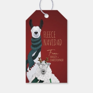 Fleece Navidad Chic Funny Sheep & Llama Red Gift Tags