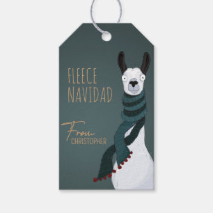Fleece Navidad Chic Funny Turquoise Grey Llama Gift Tags