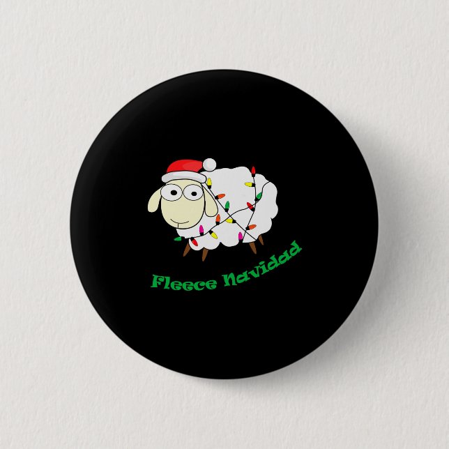 Fleece Navidad - Christmas Sheep Long Sleeve  2 Inch Round Button (Front)