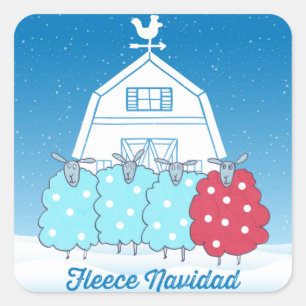 Fleece Navidad Cute Christmas Baby Sheep Square Sticker
