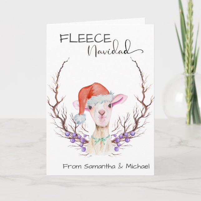 Fleece Navidad Cute Lamb Christmas  Card (Front)
