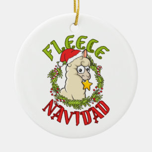 Fleece Navidad Funny Alpaca Christmas Ceramic Ornament