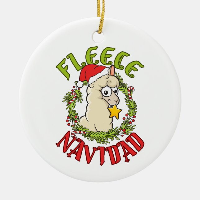 Fleece Navidad Funny Alpaca Christmas Ceramic Ornament (Front)
