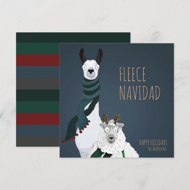 “Fleece Navidad” Funny Chic Elegant Pun Holiday Card (Front/Back)