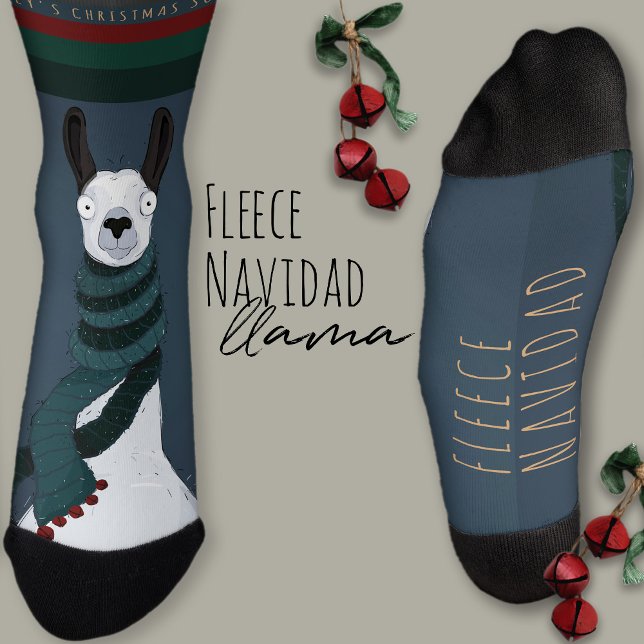 “Fleece Navidad” Funny Festive Blue Grey Llama Pun Socks (Creator Uploaded)