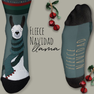 “Fleece Navidad” Funny Fun Turquoise Grey Llama Socks