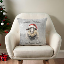 Fleece Navidad Holiday Grey Red Sheep Throw Pillow