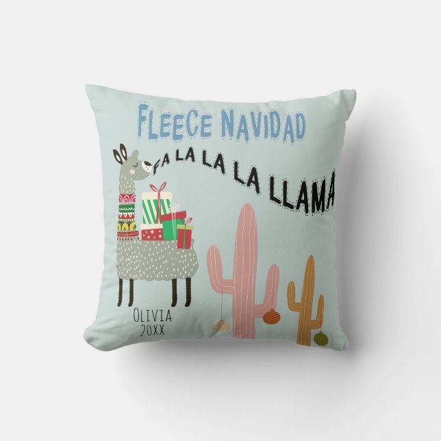 Fleece Navidad Llama Christmas Throw Pillow (Front)