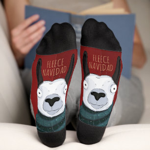 “Fleece Navidad” Llama Festive Stripes on Red Socks