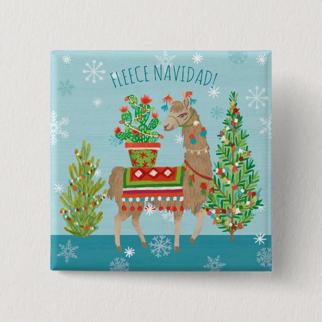 Fleece Navidad | Lovely Llamas Christmas 2 Inch Square Button (Front)