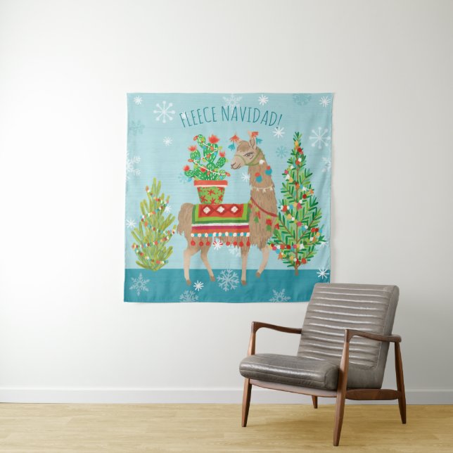Fleece Navidad | Lovely Llamas Christmas Tapestry (In Situ (Horizontal))