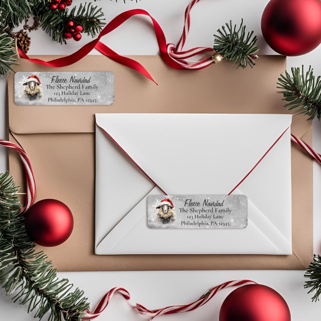 Fleece Navidad Santa Sheep Return Address Label (Return Address label in the Sheep Santa collection)