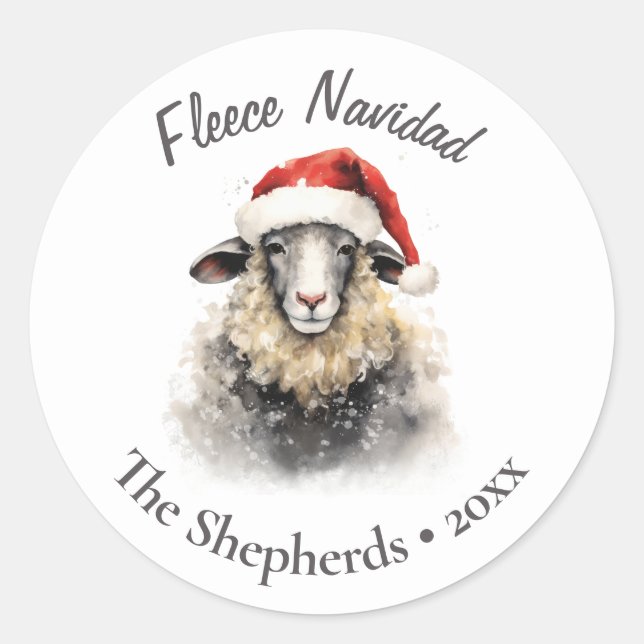 Fleece Navidad Sheep Christmas  Classic Round Sticker (Front)