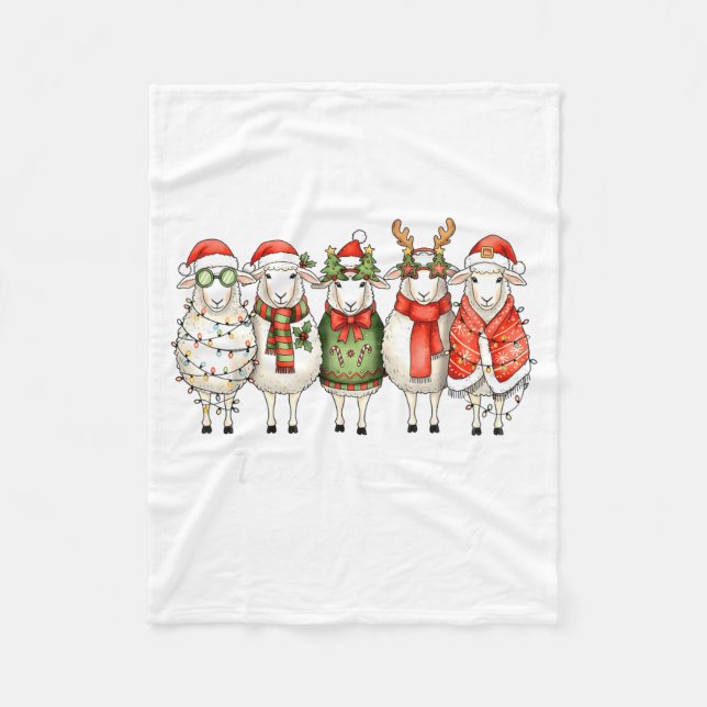 Fleece Navidad Sheep Christmas Lights Dinner Famil (Front)