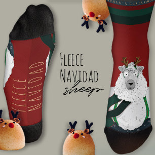 “Fleece Navidad” Sheep Funny Fun Festive Red Socks