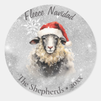 Fleece Navidad Sheep Snowy Christmas Classic Round Sticker