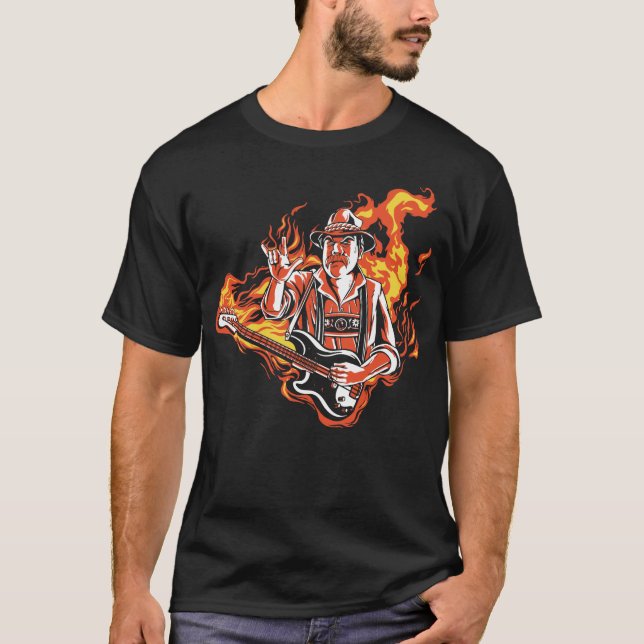 Fleet Lederhose with Bass-Gitaar and Vlammen T-Shirt (Front)
