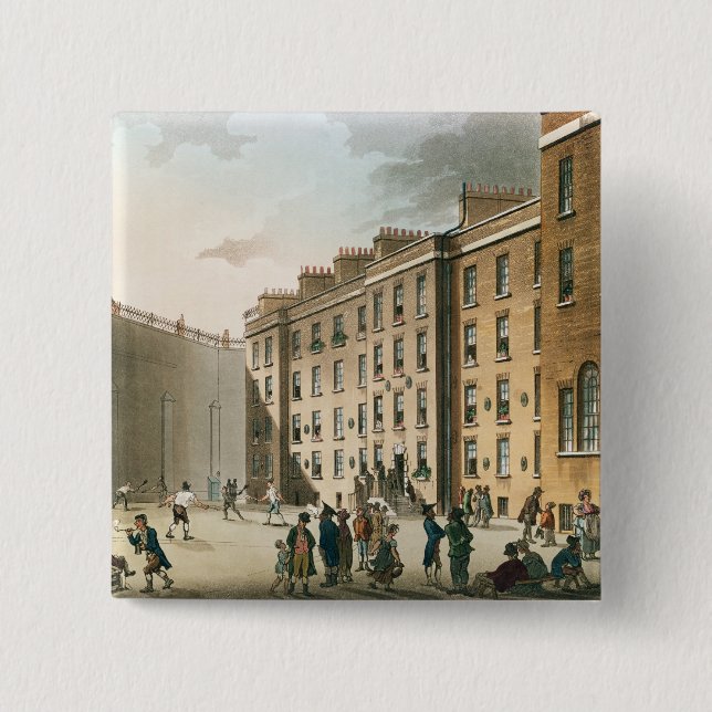 Fleet Prison from Ackermann's 2 Inch Square Button (Front)