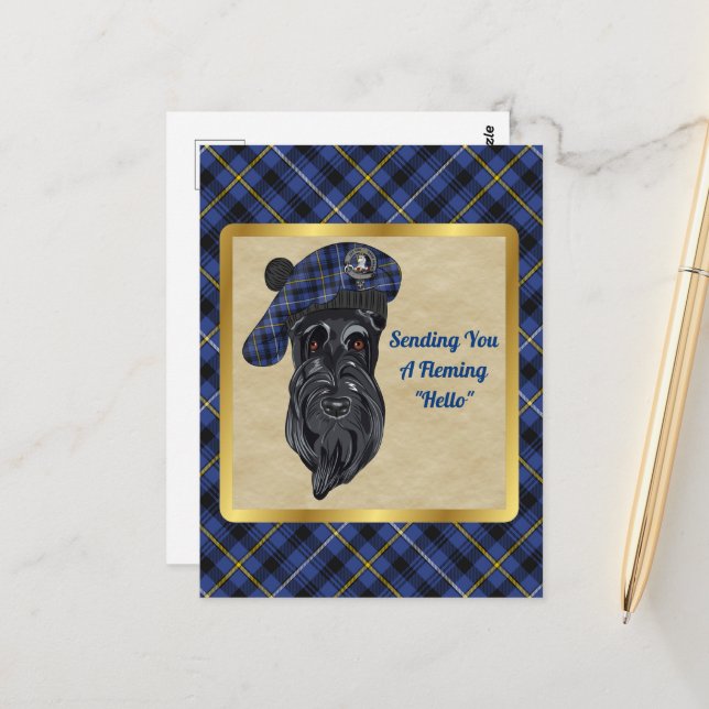 Fleming Clan Badge & Tartan Postcard (Front/Back In Situ)
