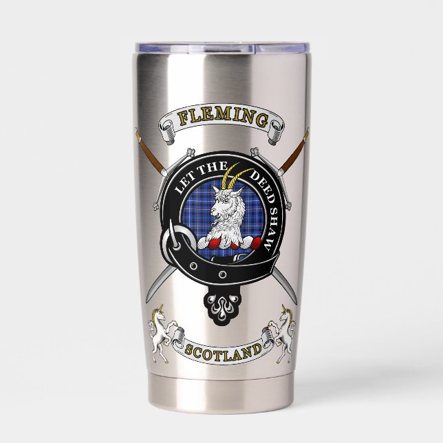 Fleming Clan Badge Tartan & Swords Insulated Tumbler (Front)