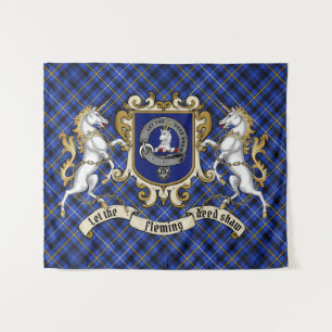 Fleming Clan Badge & Unicorns w/Tartan  Tapestry