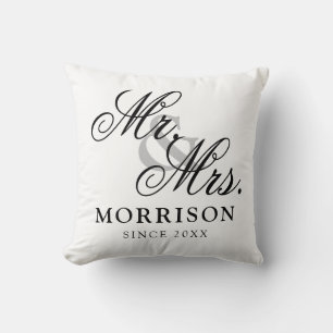 Flemish Minimalist Elegant Script Mr and Mrs Throw Pillow