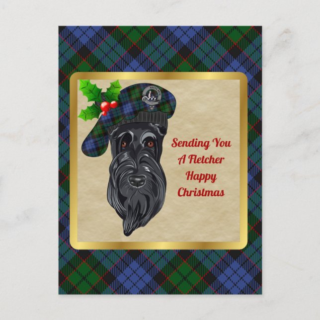 Fletcher Clan Badge & Tartan Christmas Postcard (Front)
