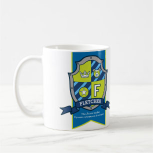 Fletcher letter F crest blue green name meaning Coffee Mug