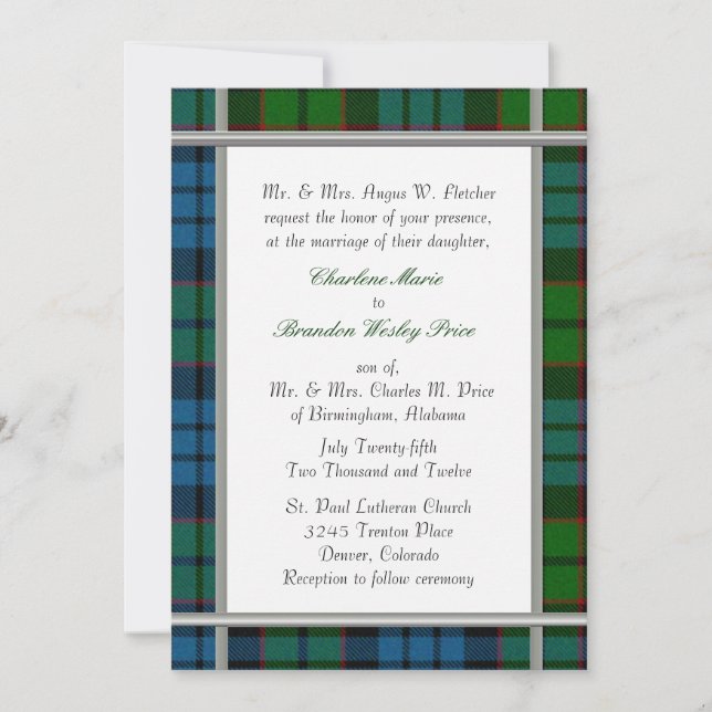 Fletcher Tartan Faire-part de mariage (Devant)