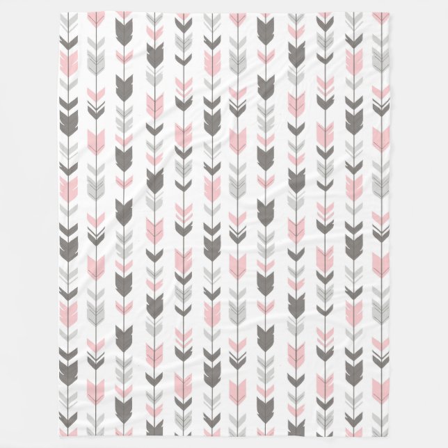 Fletching Arrow Fleece Blanket - pink/grey/white (Front)