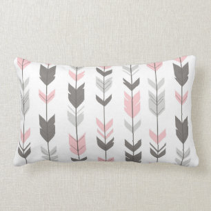 Fletching Arrows Pillow - pink and grey on white