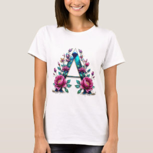 Fleur A - Elégant T-shirt Floral Initial pour Wom