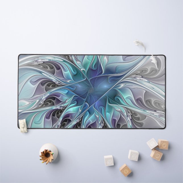 Fleur Abstraite Fractale Moderne Avec Bleu (Tableau pour enfants)