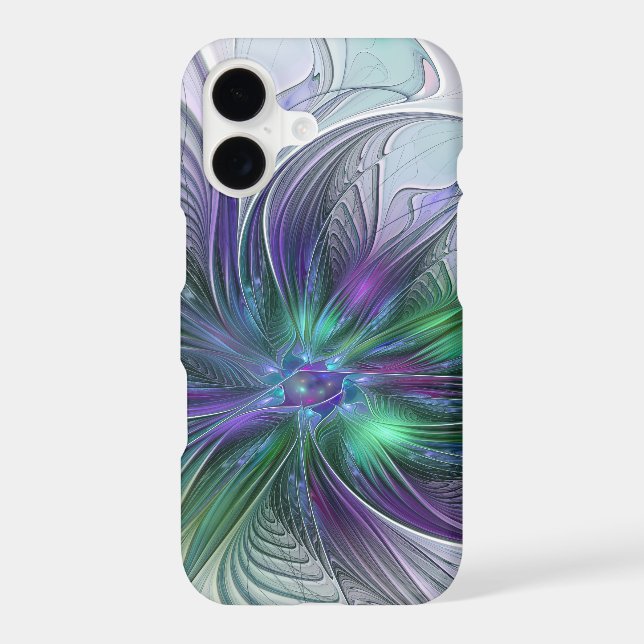 Fleur abstraite moderne fractale verte violette (Verso)