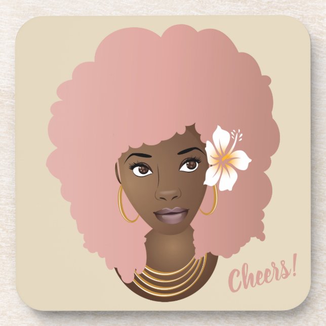 Fleur Afro rose dans ses cheveux, Dessous de verre (Devant)