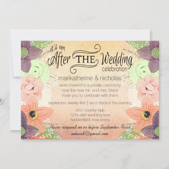 Fleur aquarelle après Mariage ID PP1 Invitations (Devant)