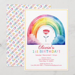 Fleur arc-en-ciel 1er anniversaire Invitation