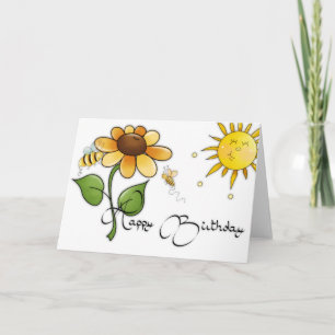Fleur avec abeilles Bonne carte d'anniversaire