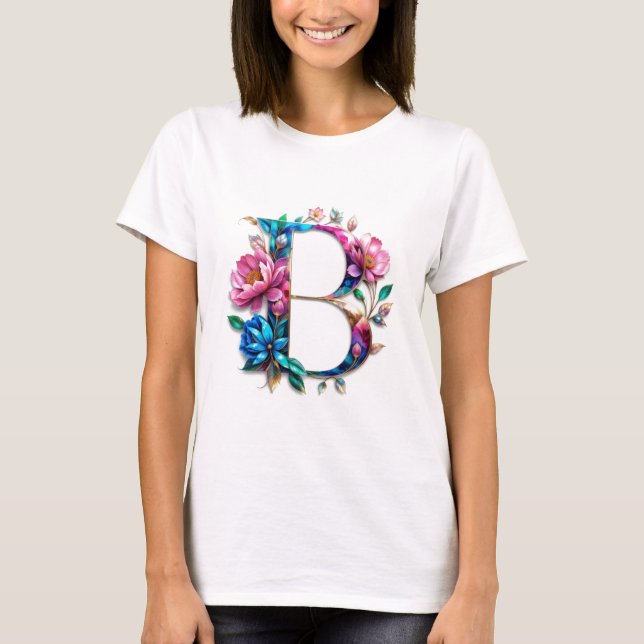 Fleur B - Elégant T-shirt Floral Initial pour Wom (Devant)