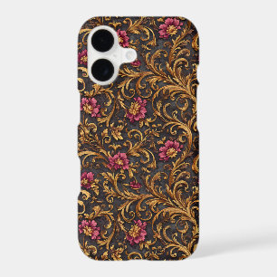 Fleur baroque foncée avec volutes dorées