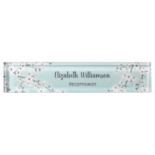 Fleur blanc cerise Fleur Monnaie Nom Plaque