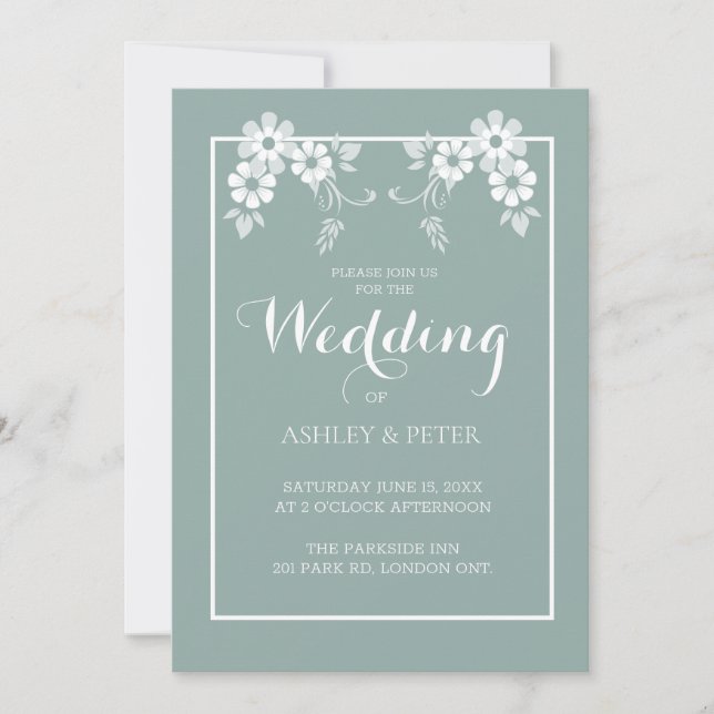 Fleur Blanche Avec Faire-part de mariage Bordure (Devant)