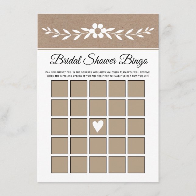Fleur blanche, carte de bingo en papier kraft rust (Devant)