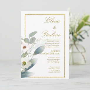 Fleur blanche Elégant mariage Invitation en espagn