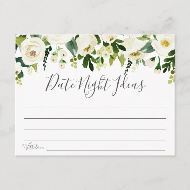 Fleur blanche et cartes d'idées nocturnes de date  (Devant)