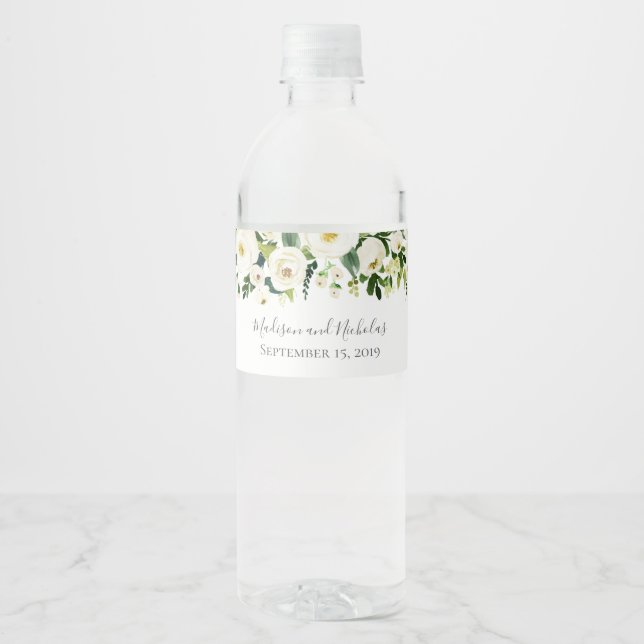 Fleur blanche et Mariage vert Étiquettes de boutei (Devant)
