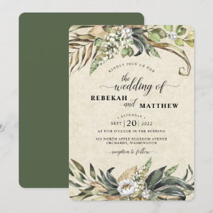 Fleur blanche et Palm   FAIRE-PART DE MARIAGE
